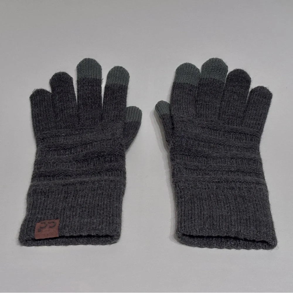 C.C. BEANIES Women's Dark Gray Ribbed Knit Smart Touch Technology Gloves